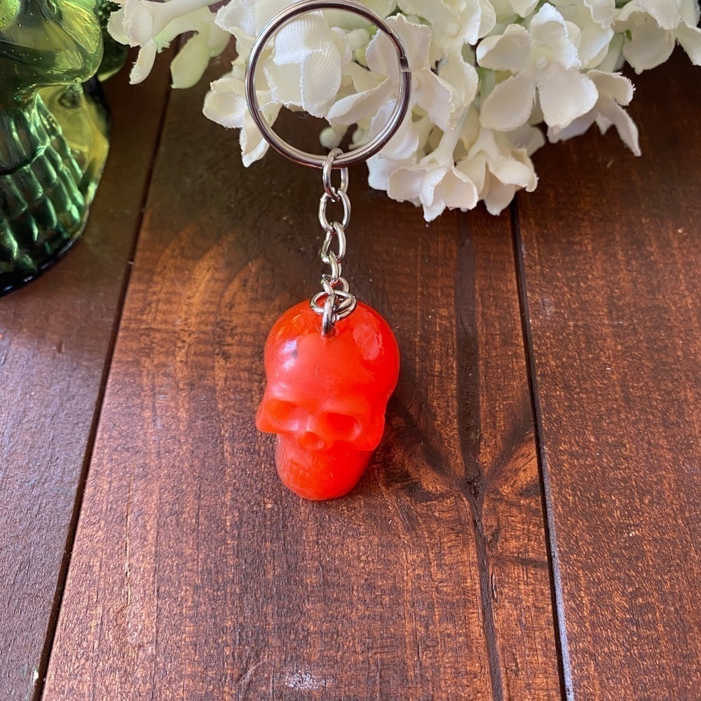 Handmade Resin Blood Orange Skull 3” Keychain Gothic Backpack Bag Charm NEW